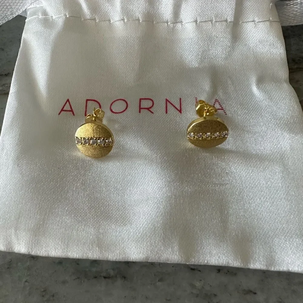 💼Adornia 14k Gold Plated Swarovski Crystal Coin Stud Earrings NWT Pierced